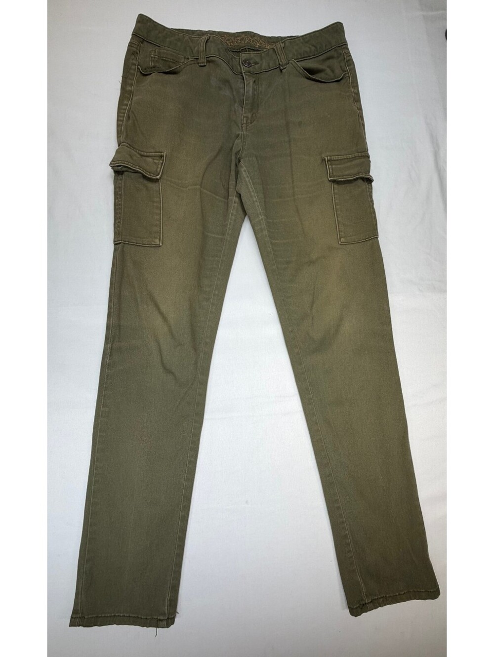 Wax Jean Women's Cargo Jeans Slim Straight Flap Pockets Stretch Size 11 Green